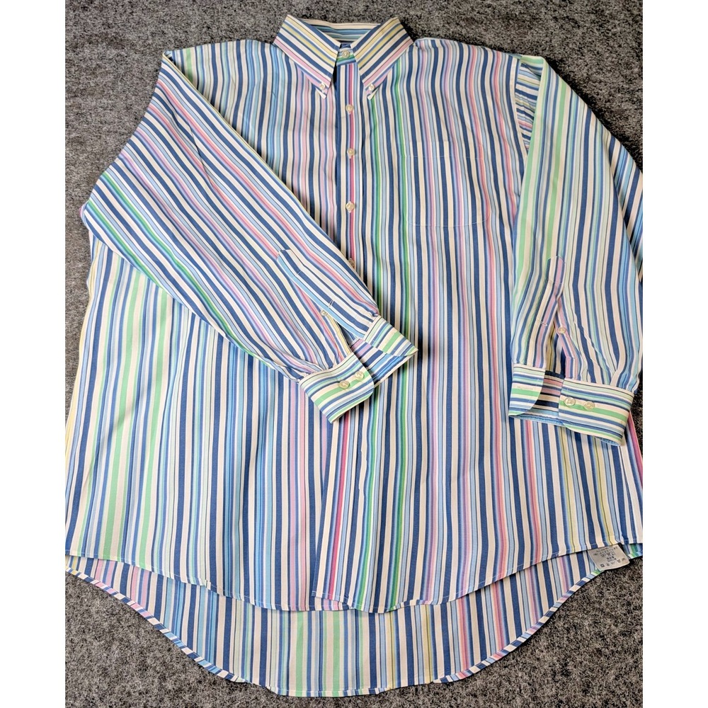 Lands' End Men's Long Sleeve Dress Shirt Regular 17.5-32/33 Stripe Multicolor